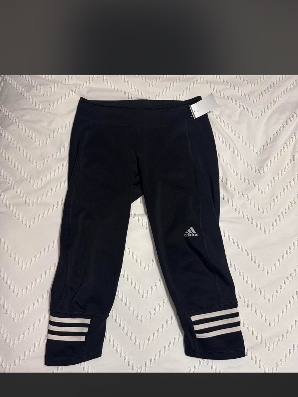 adidas Black Capri Leggings with White Stripe Detail